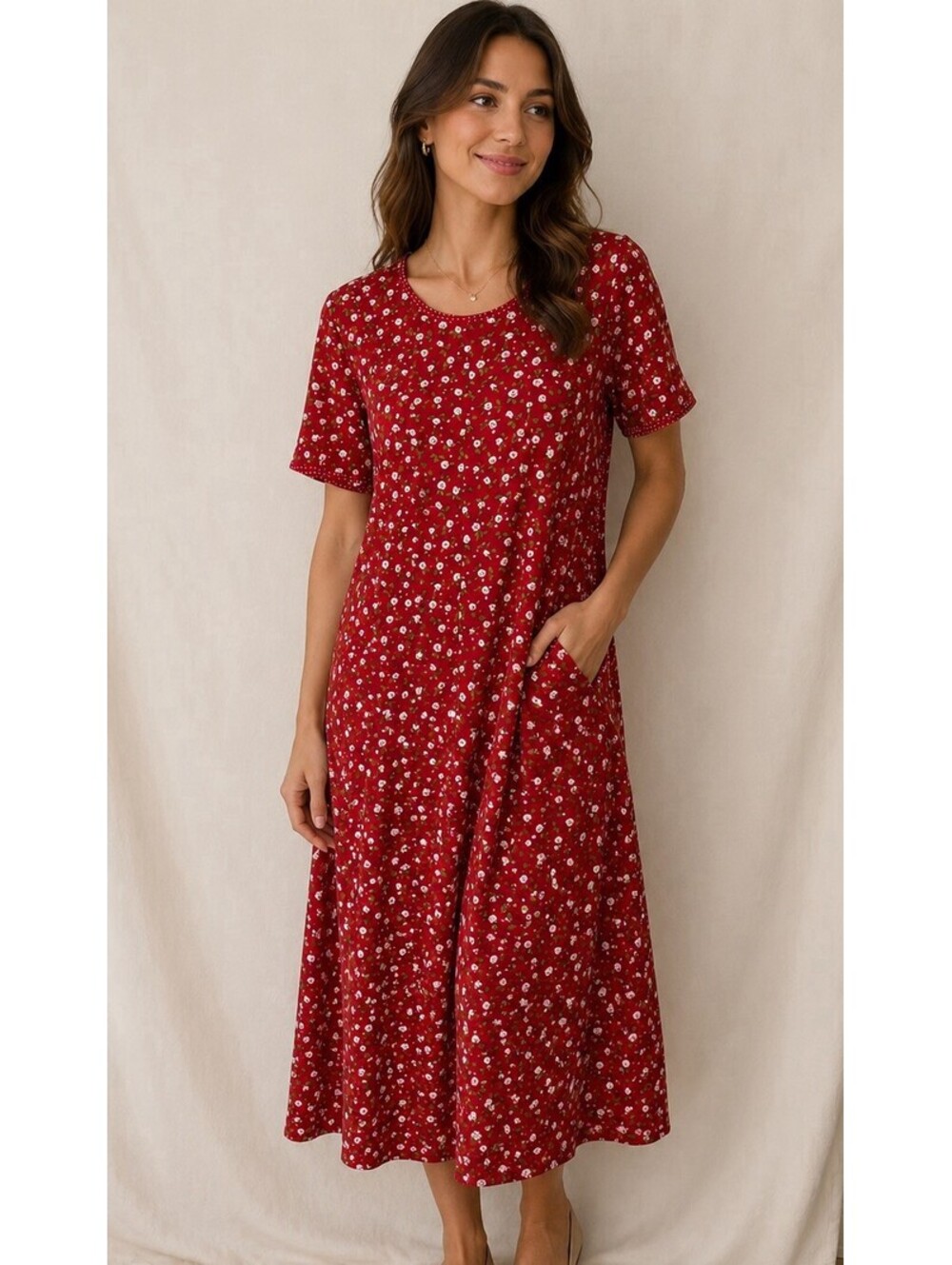 Women’s Vintage Red Dress With Flowers Size 10